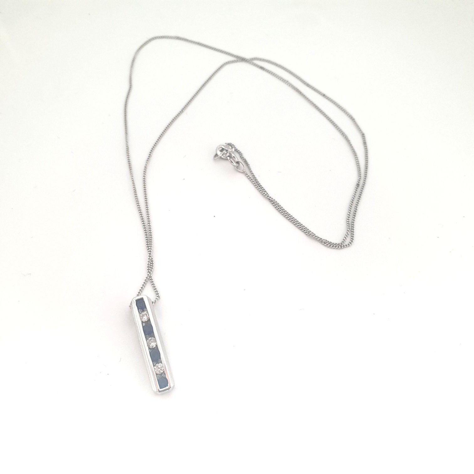 9ct White Gold Long Pendant With Diamonds and Sapphires