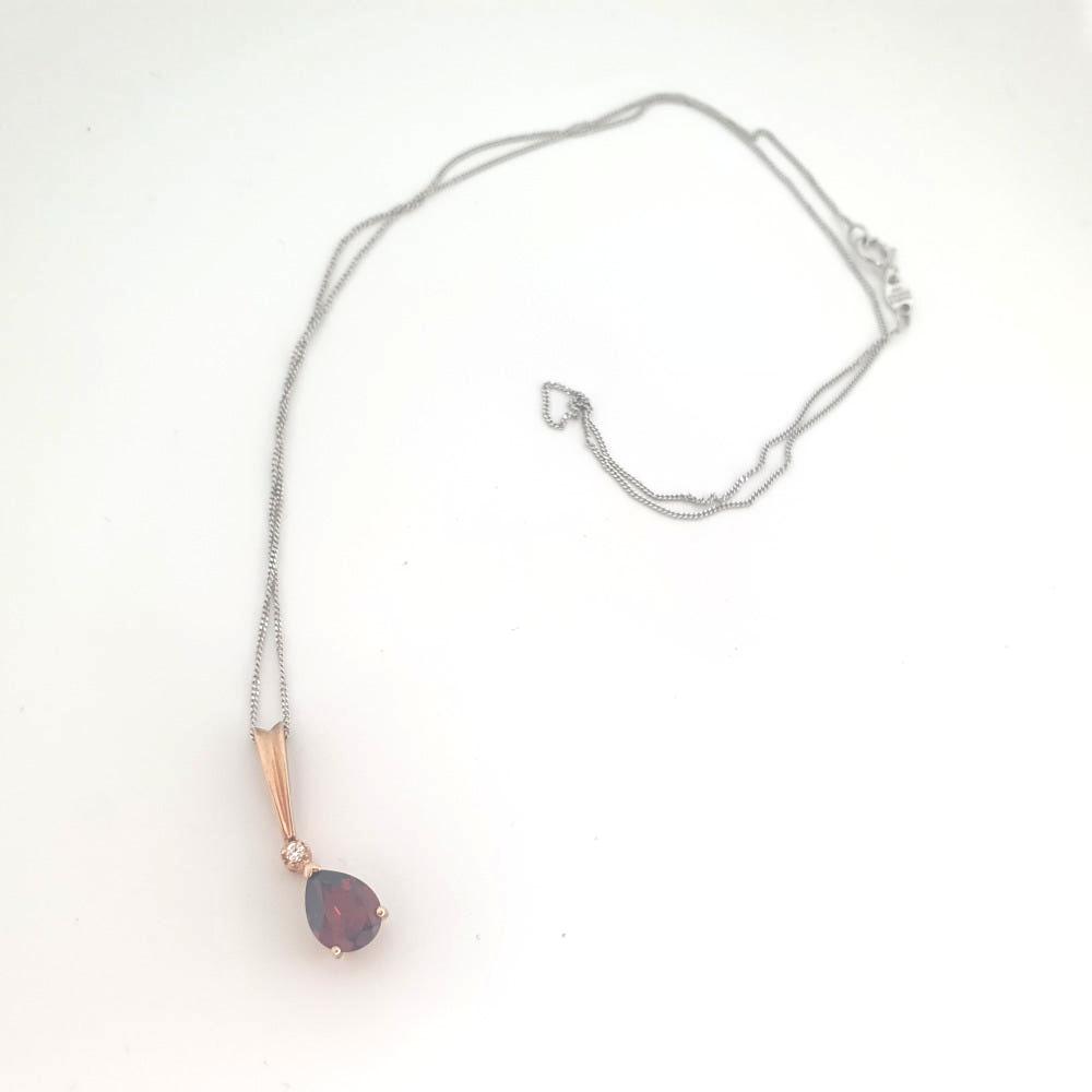 9ct White, Rose Gold, Diamond and Rhodolite Pendant