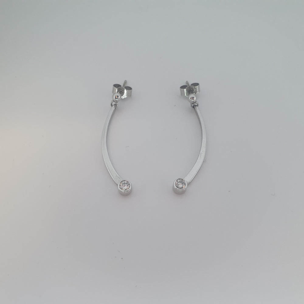 9ct White Gold and Diamond Long Drop Earrings