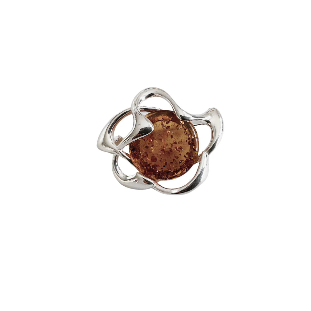 Sterling Silver and Amber Swirl Brooch BR8