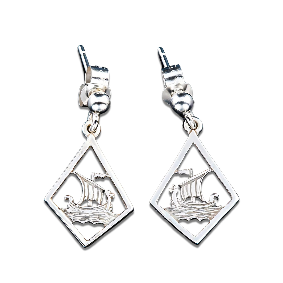 Silver Or Gold Viking Long Ship Earrings - E40- Shetland