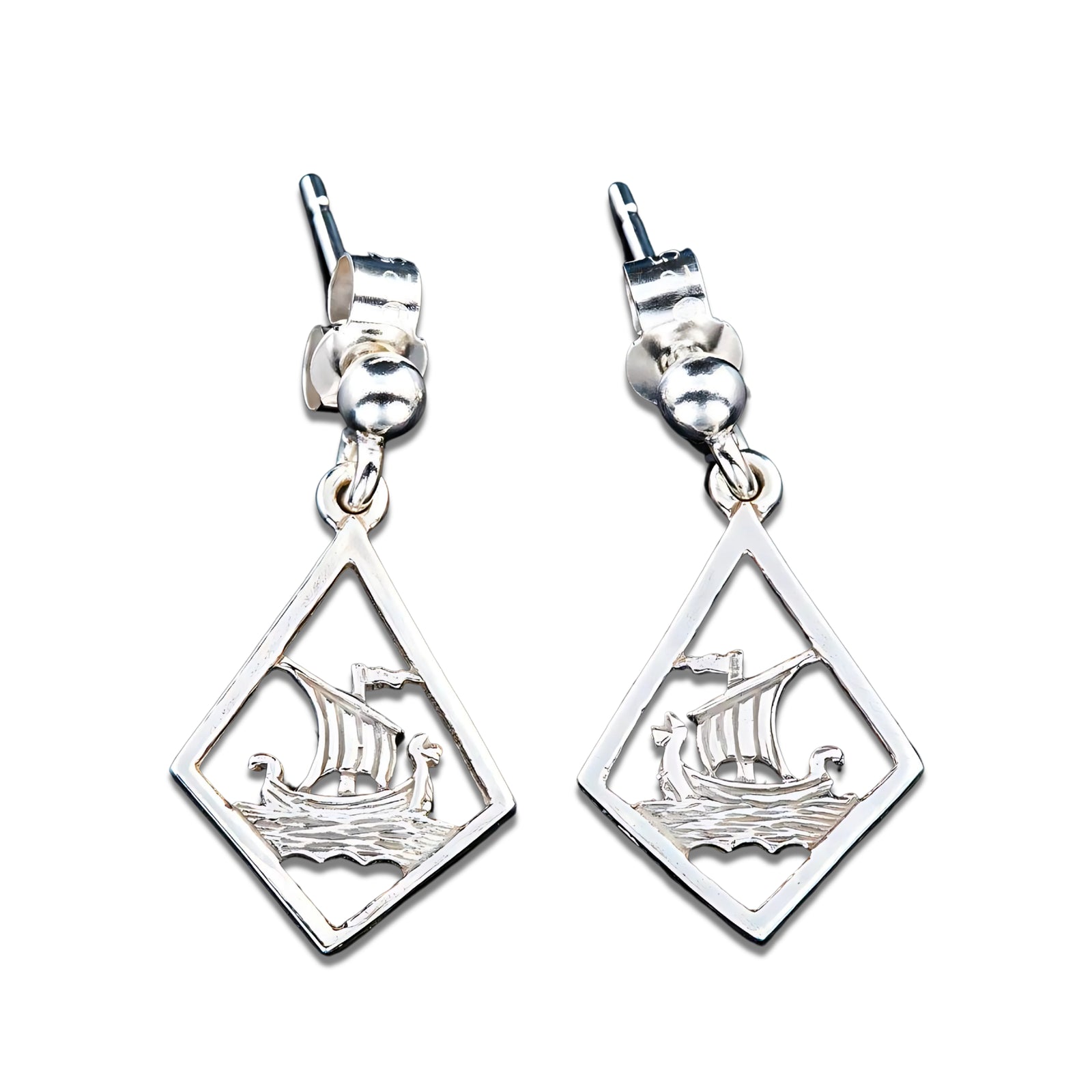 Silver Or Gold Viking Long Ship Earrings - E40- Shetland