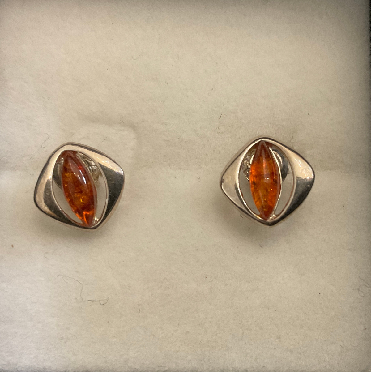 Sterling Silver Amber Stud Earrings