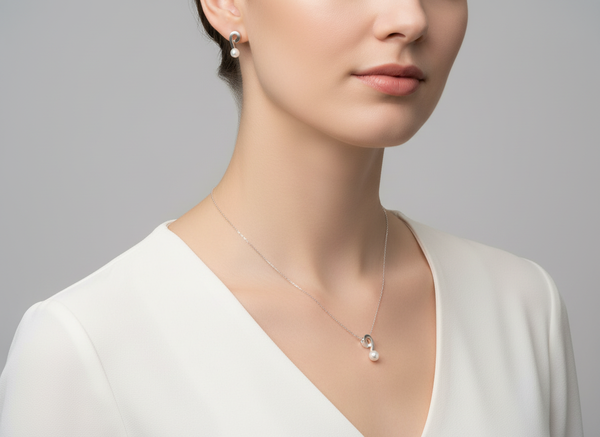 Platinum Designer Pendant Set With Diamonds and Pearls