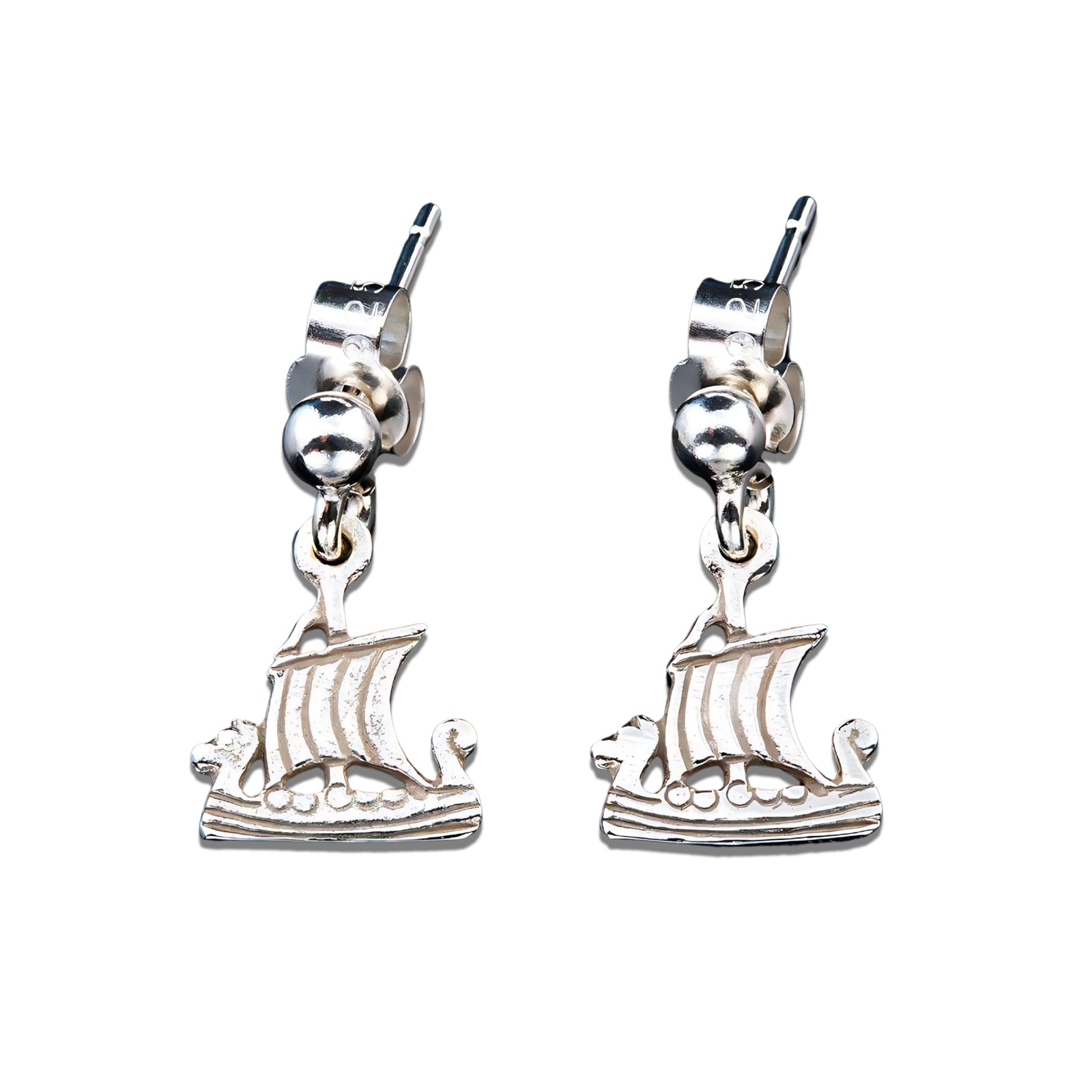 Silver Or Gold Viking Long Ship Drop Earrings - E66D- Shetland