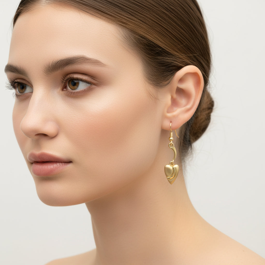 Pebble Heart Sterling Silver or 9ct Yellow Gold Drop Earrings Aurora