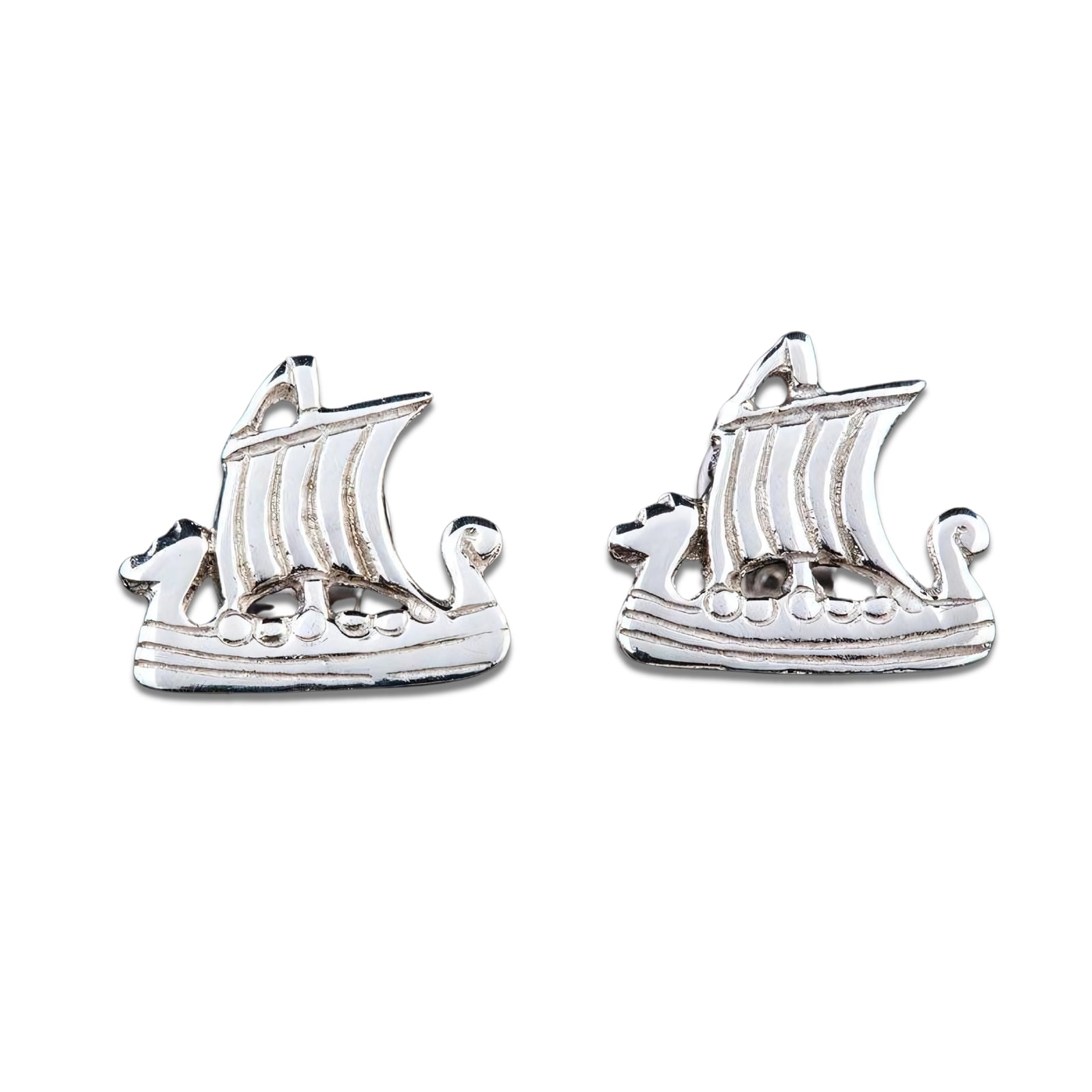 Silver Or Gold Viking Long Ship Stud Earrings - E66S- Shetland