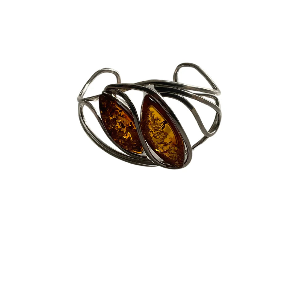 Designer Sterling Silver Amber Stone Bangle BA1