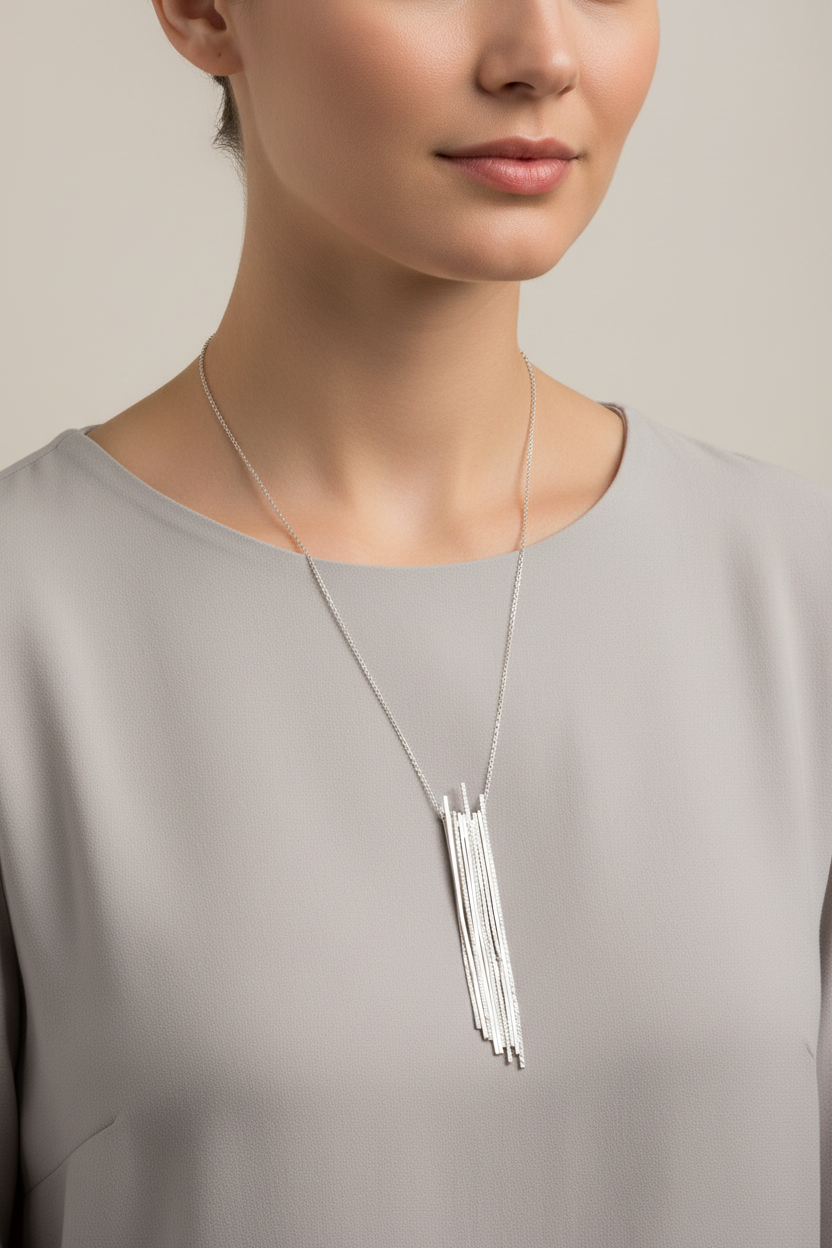 Chris Lewis Sterling Silver Long Symmetrical pendant