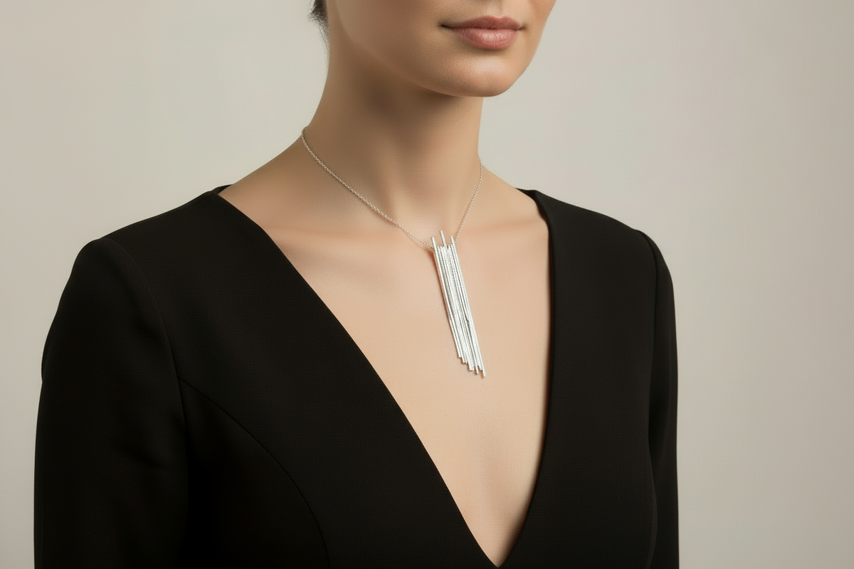Chris Lewis Sterling Silver Long Symmetrical pendant