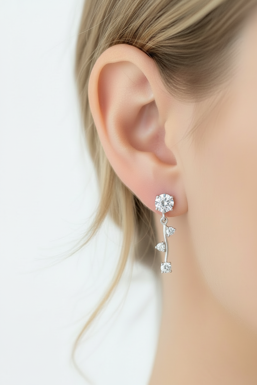 Sterling Silver Earrings Set With Cubic Zirconia.Tokash