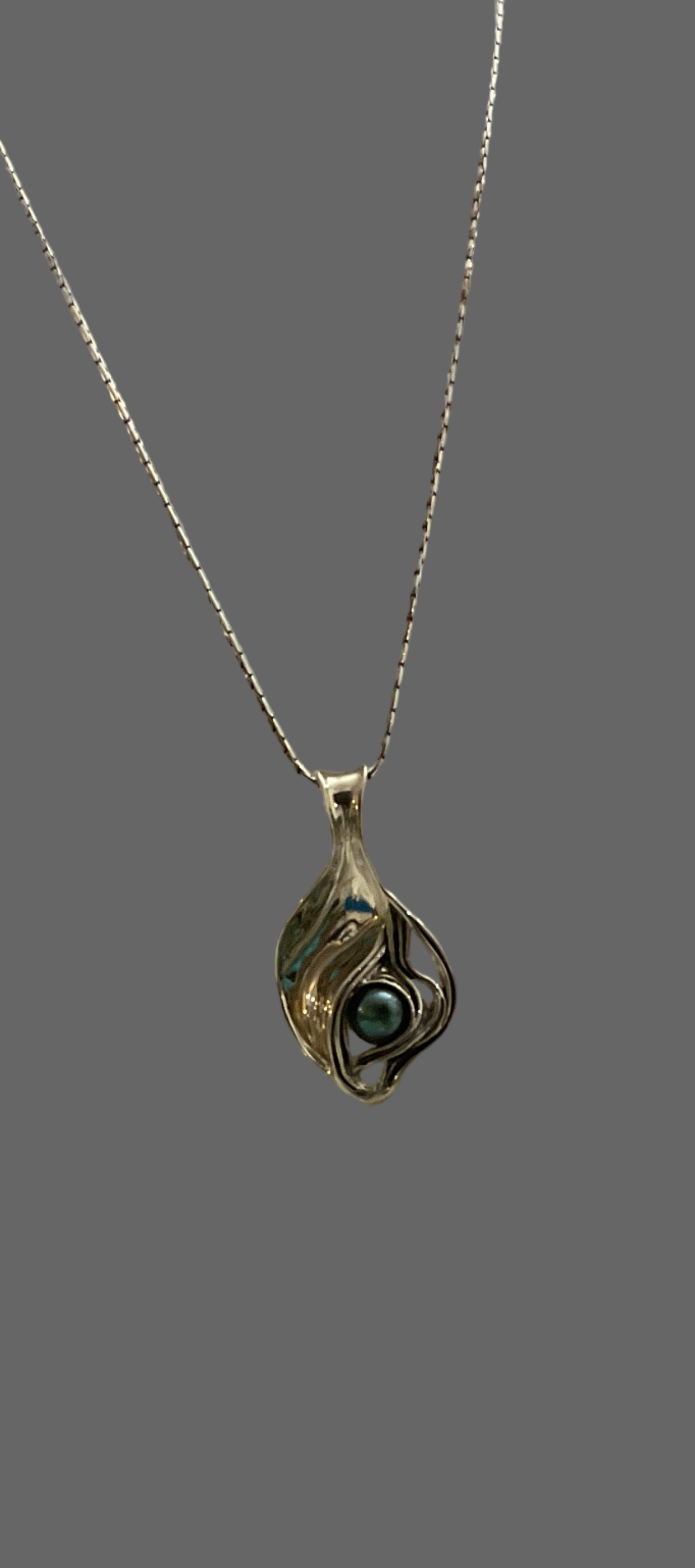 Silver Pearl Pendant on an unusual  Silver Wire- Hagit Gorali