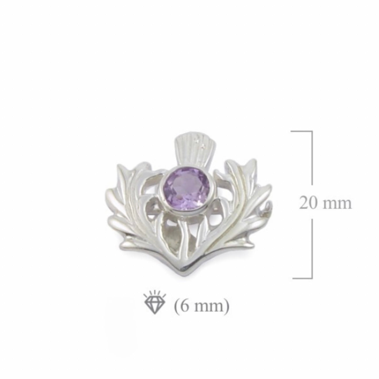 Sterling Silver Thistle Brooch, Set with a synthetic Amethyst.