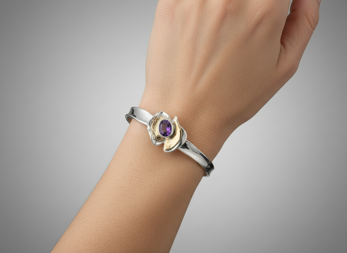 Designer Silver and Gold Bangle D165 Hagit Gorali