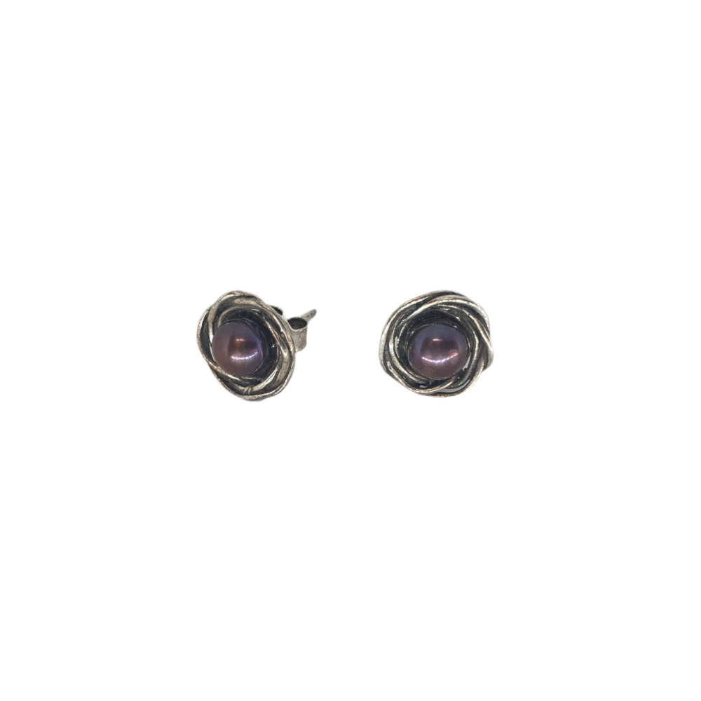 Designer Sterling Silver and Pearl Stud Earrings