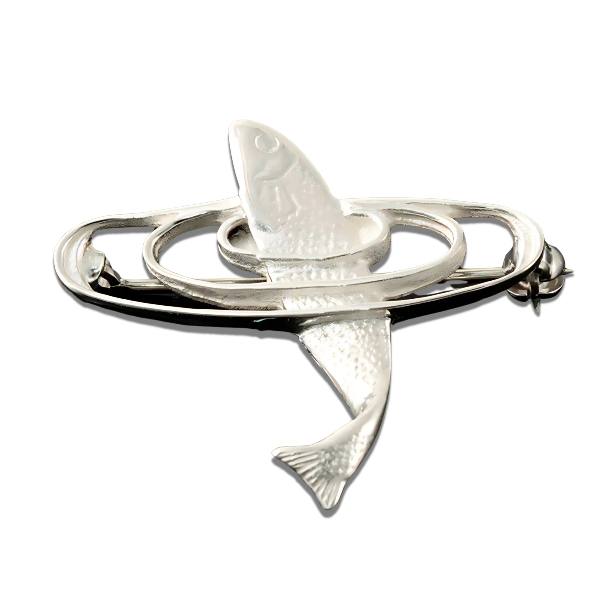 Sterling Silver Or Gold Leaping Salmon Brooch - B60