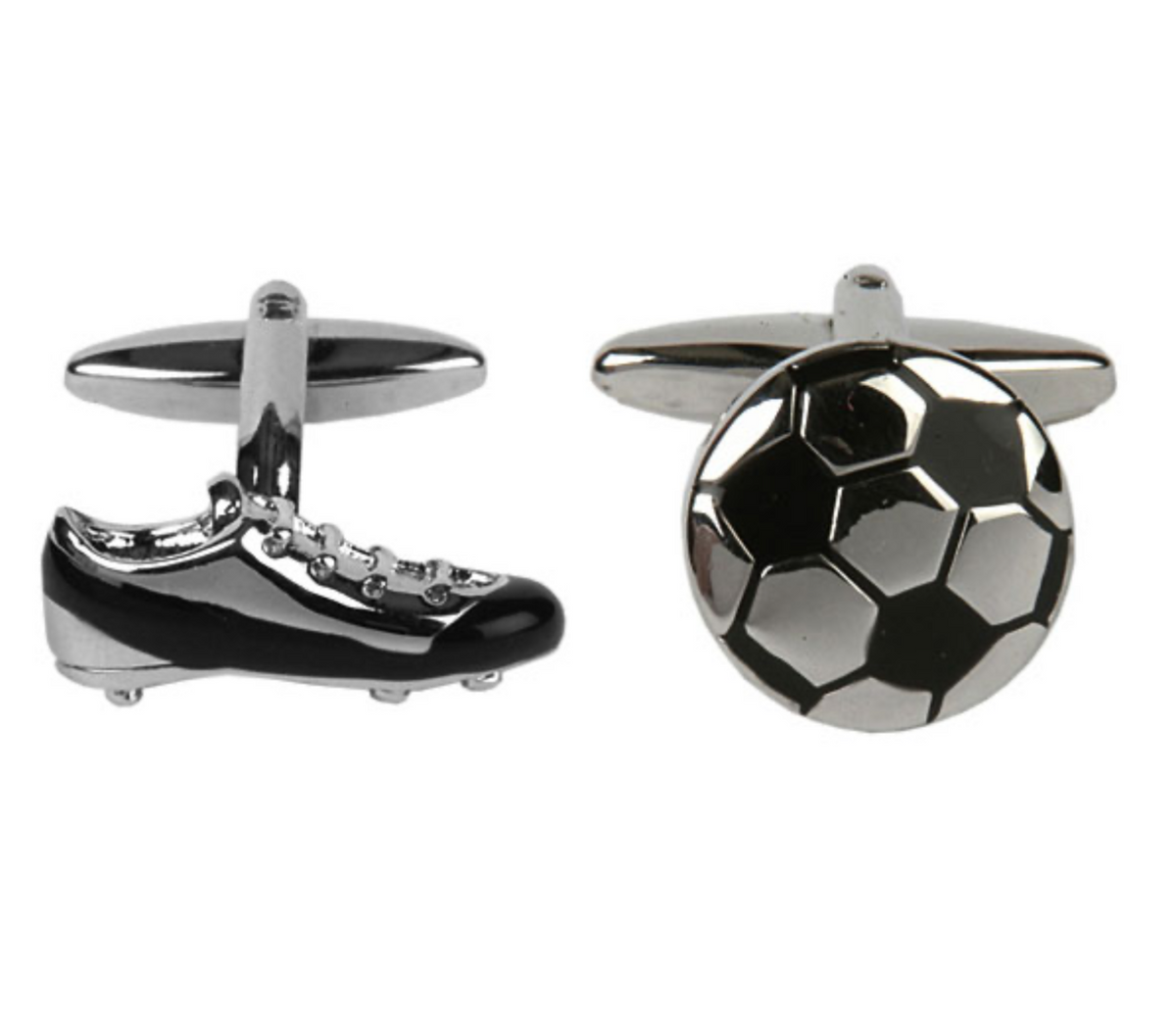 FootBall &amp; Boot Rhodium Plate Cufflinks 90-2201.Dalaco.