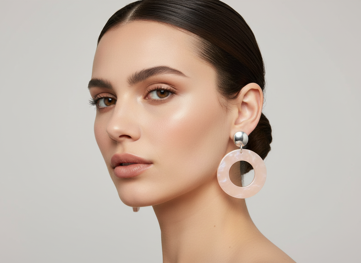 Fashion Jewellery Silver Coloured Round Pink Resin Earrings