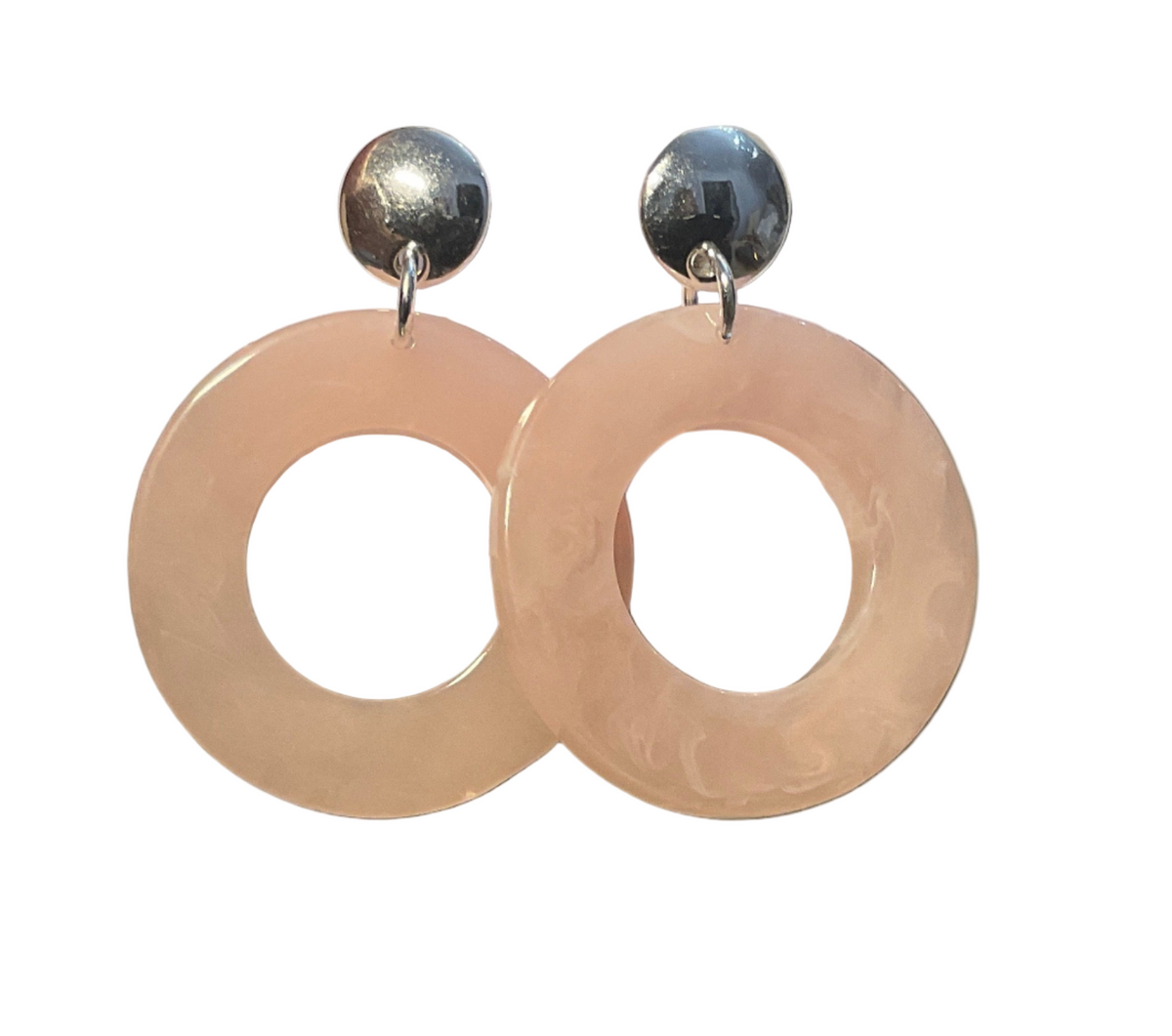 Fashion Jewellery Silver Coloured Round Pink Resin Earrings