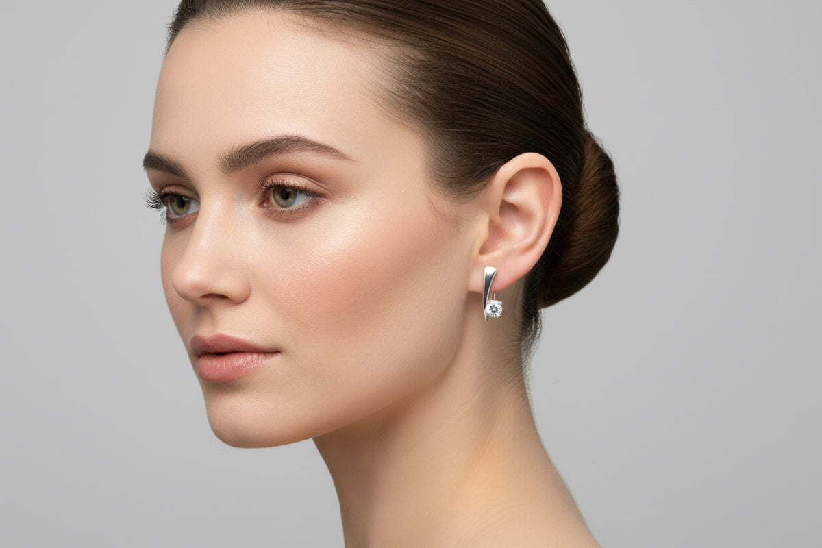 Sterling Silver solitaire CZ Earrings Tokash