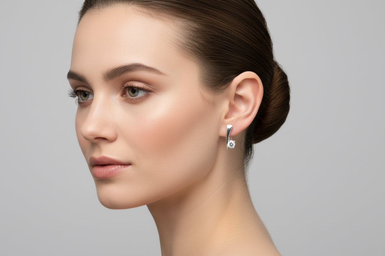 Sterling Silver solitaire CZ Earrings Tokash