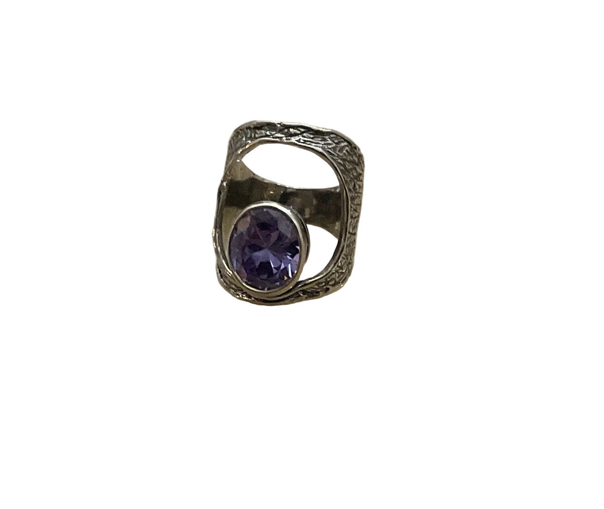 Shablool Designer Silver and Amethyst Stunning CZ Ring - R019039