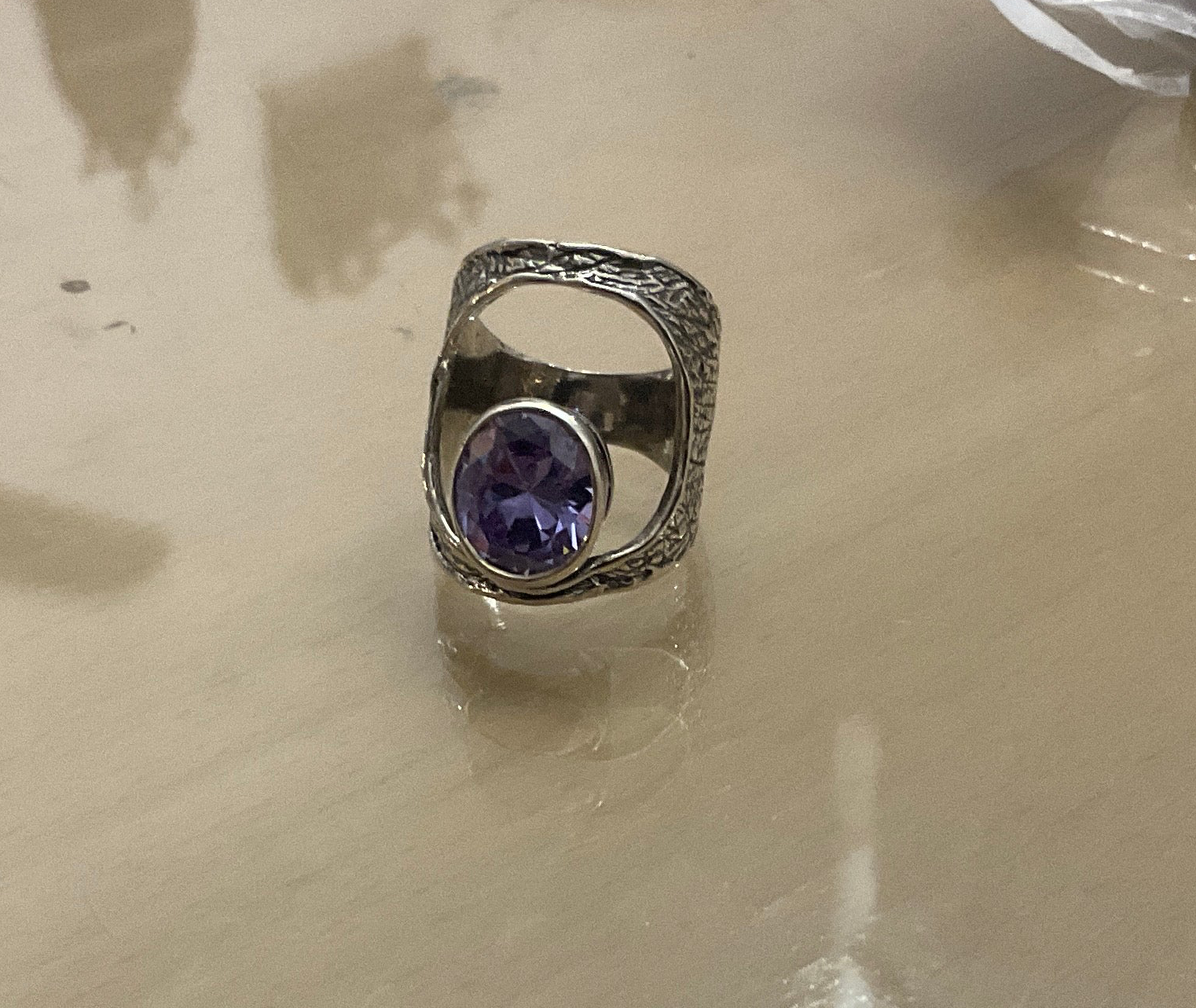 Shablool Designer Silver and Amethyst Stunning CZ Ring - R019039