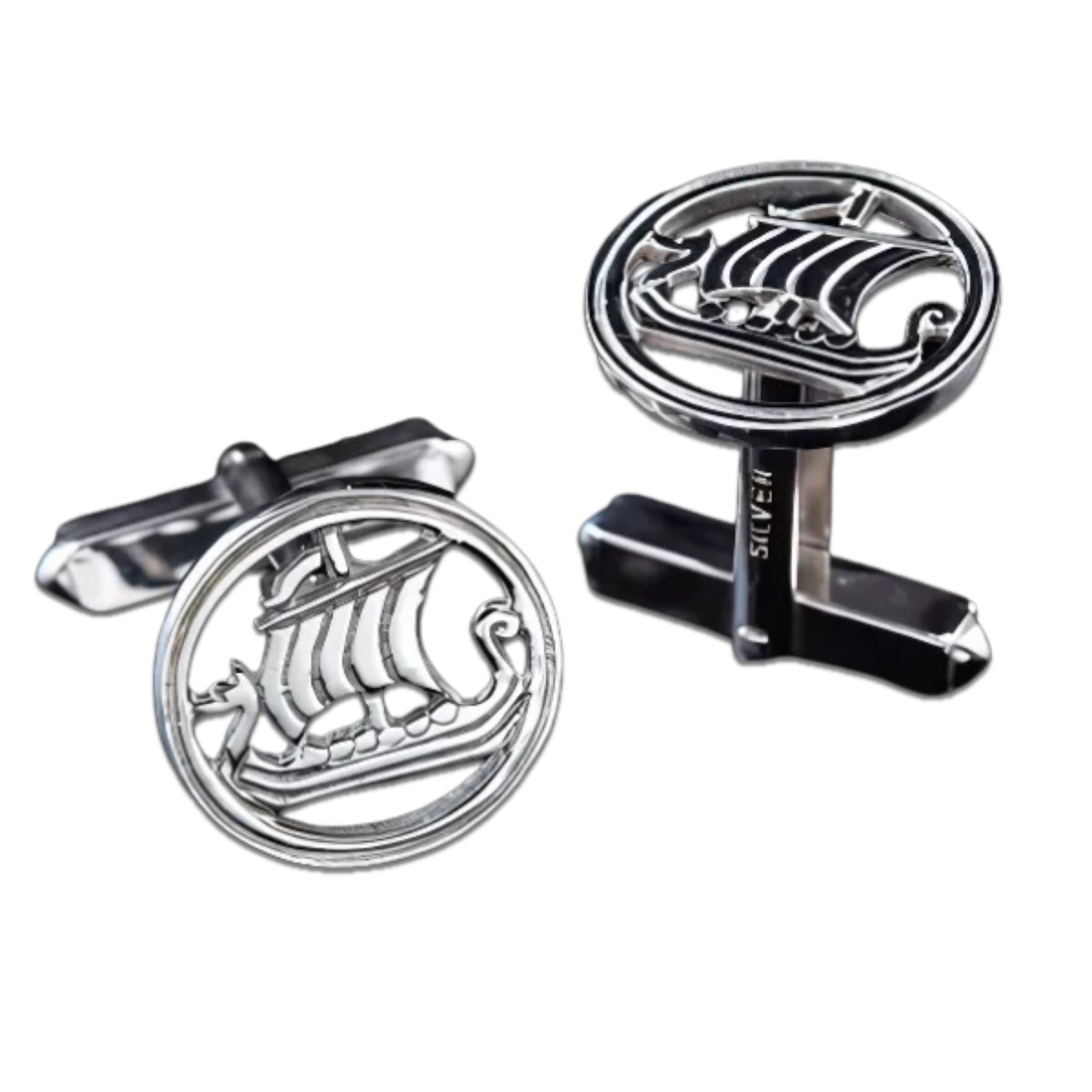 Silver Or Gold Viking Ship Cufflinks - C9- Shetland