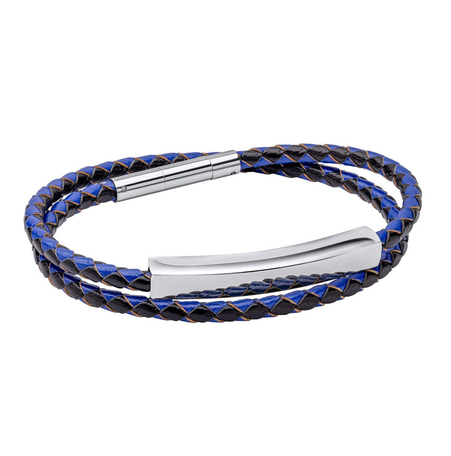 Fred Bennett Double Wrap Blue and Black Leather Bracelet.-