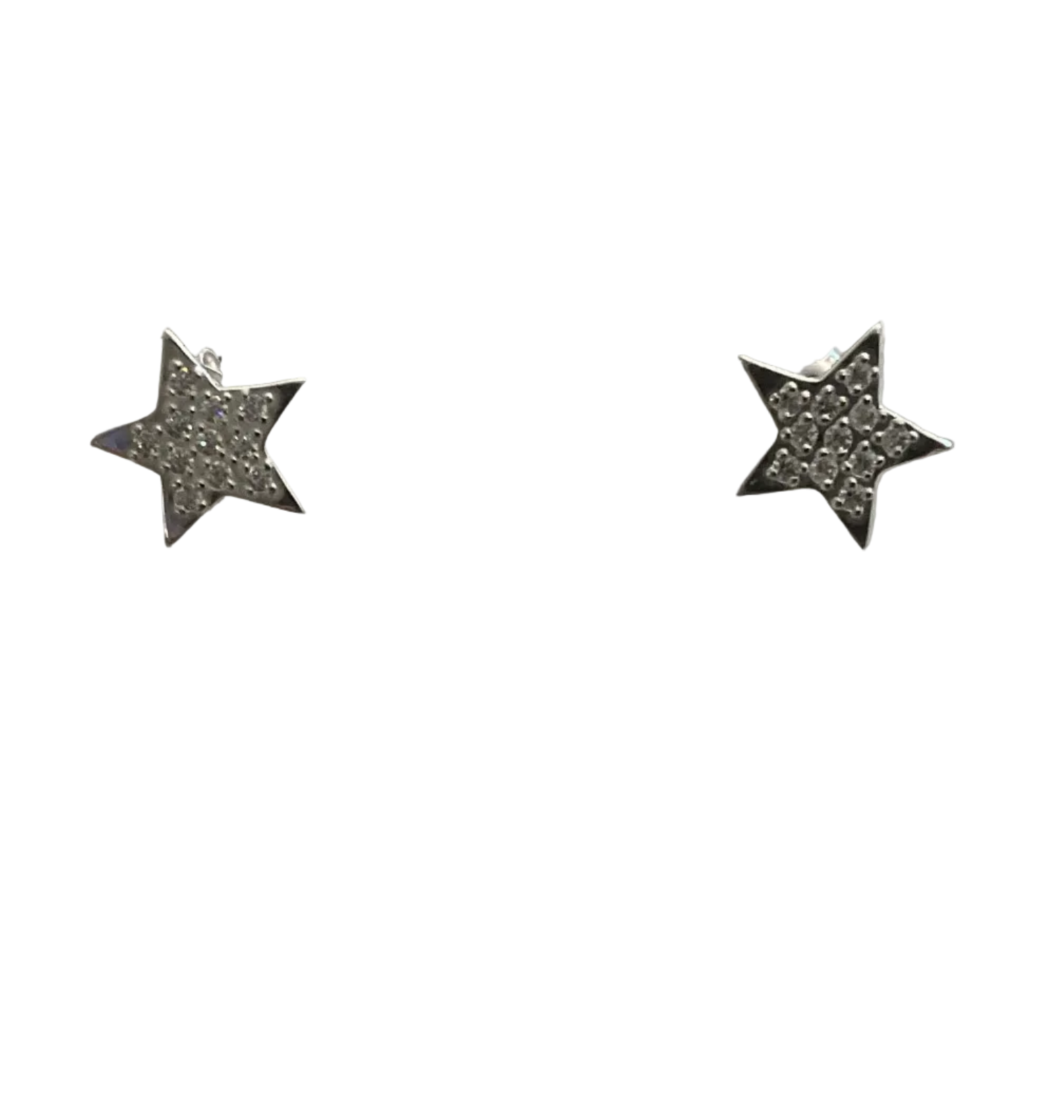 Sterling Silver Star Earrings, Set With Cubic Zirconia.Tokash