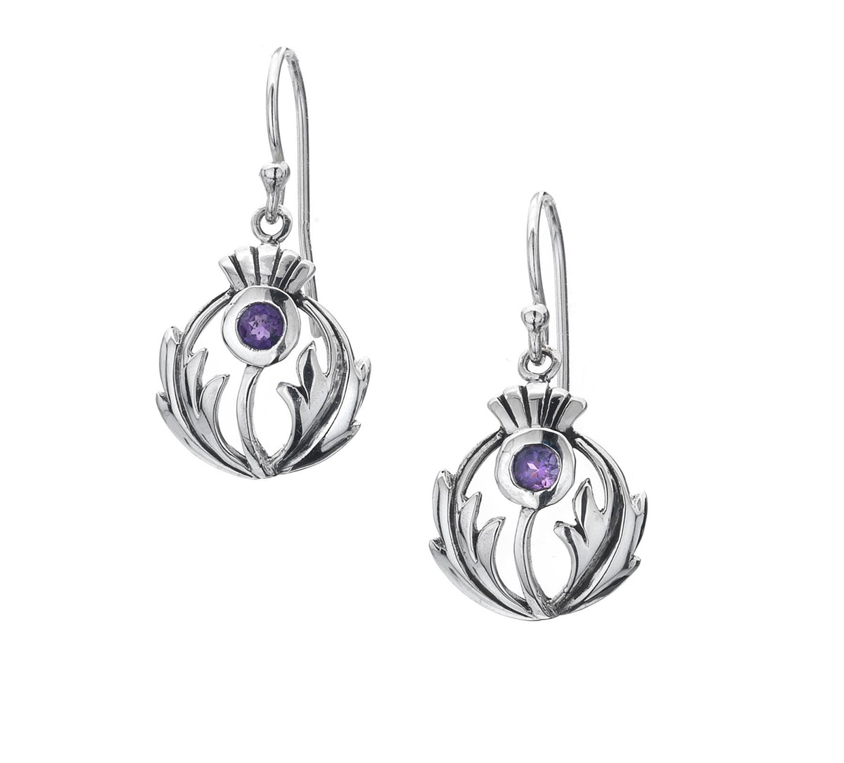 Sea Gems Sterling Silver Thistle Earrings Set With Amethyst- 5137