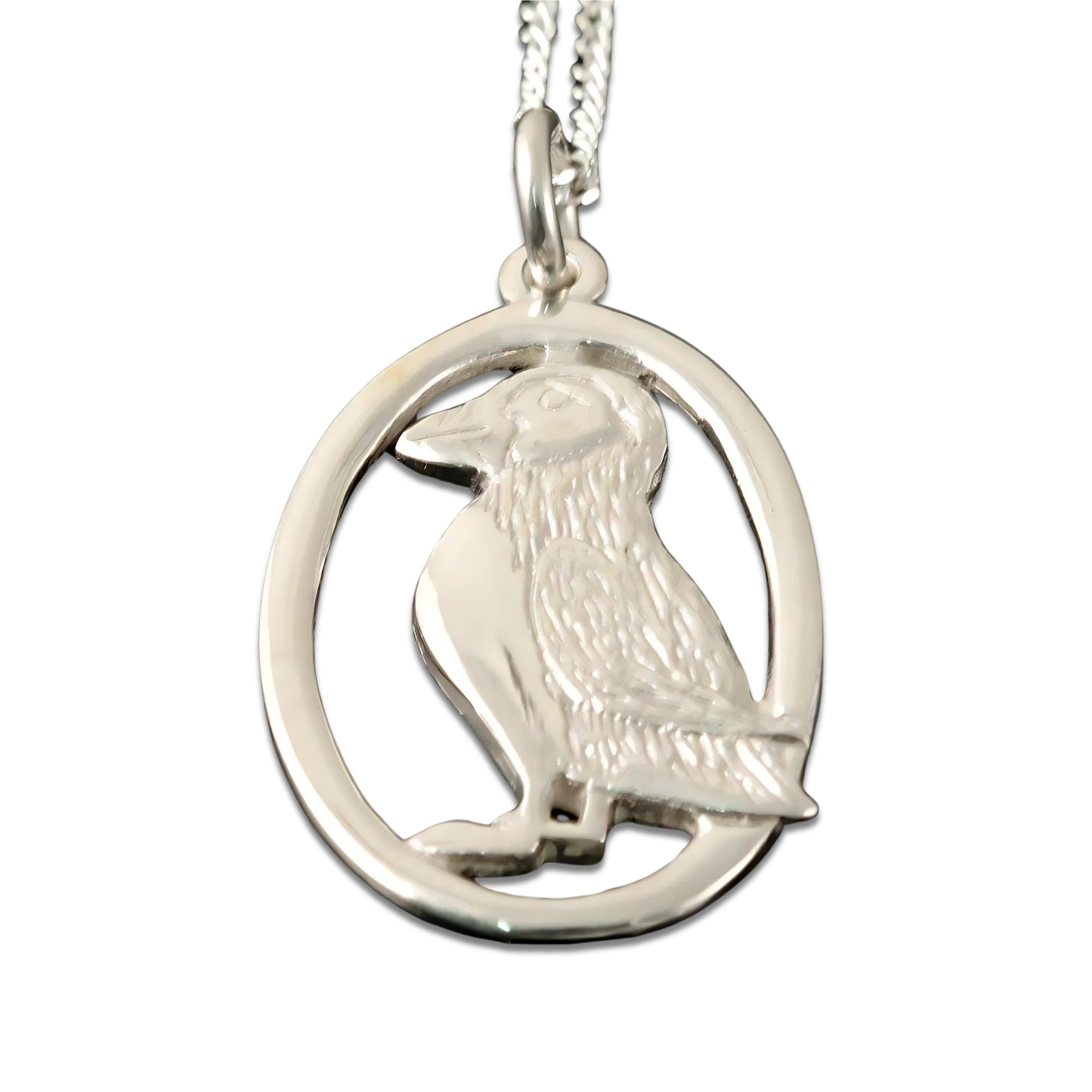 Silver Or Gold Oval Puffin Pendant - P10- Shetland
