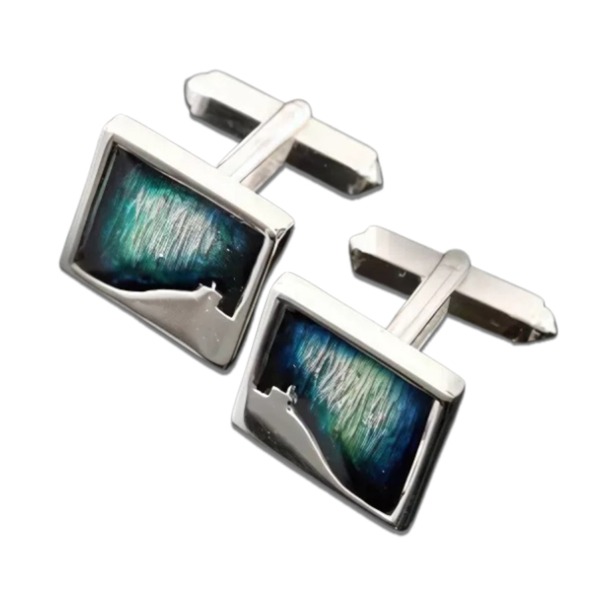 Silver And Enamel Mirrie Dancers Small Square Cufflinks - MDC21 Shetland
