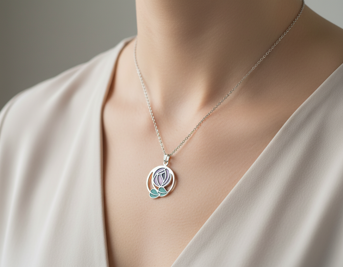 Sea Gems purple double drop Mackintosh Rose Pendant 7264