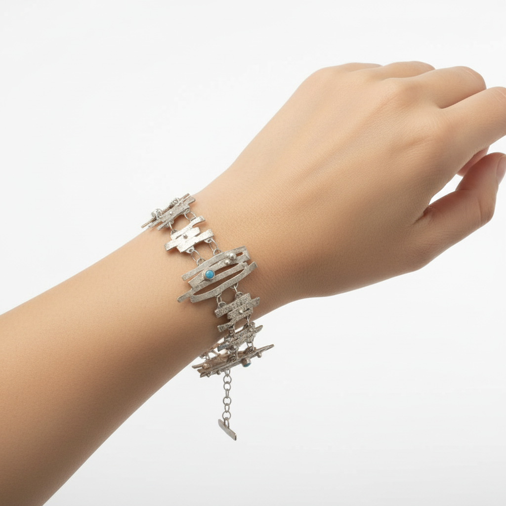 Designer Sterling Silver and Opaline Contemporary Bracelet