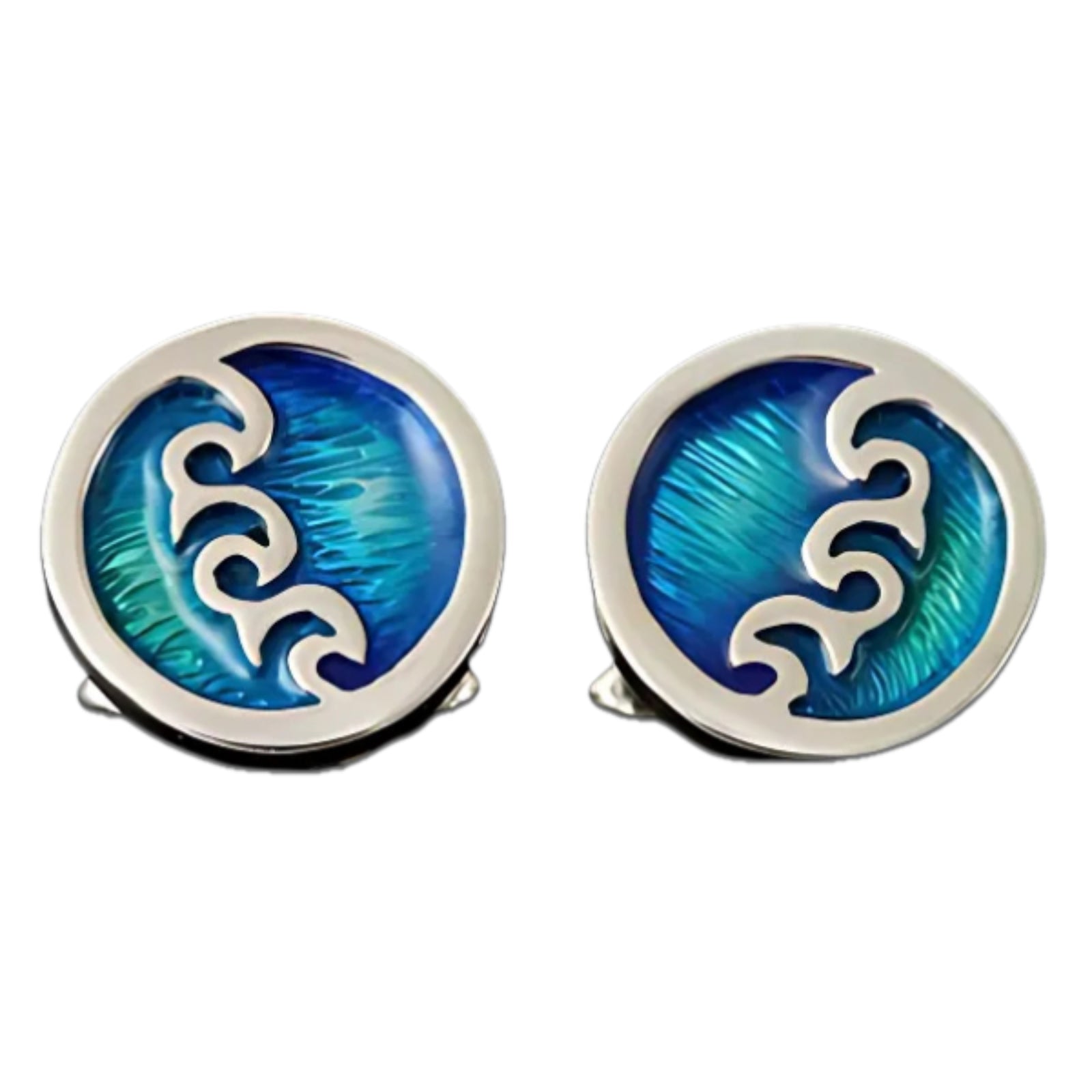 Silver And Enamel Seascape Round Wave Cufflinks - SSC11 Shetland