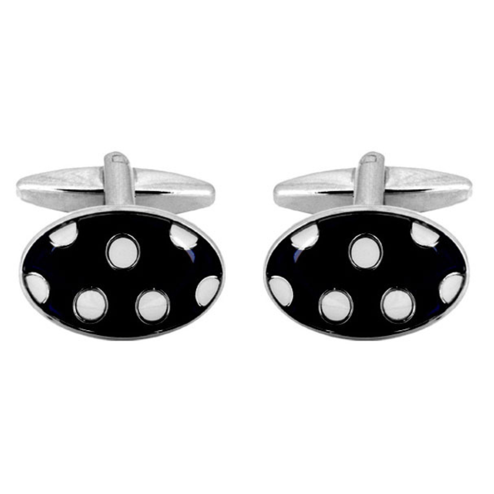 Navy and White Spotty Plated Cufflinks