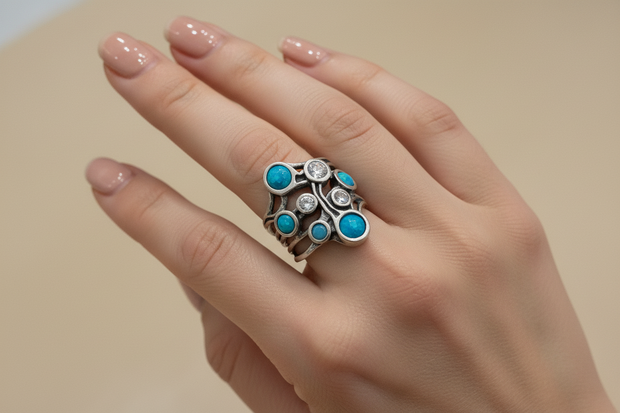 Shablool Designer Silver and Opal Ring - R00310