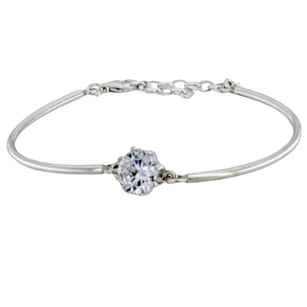 Contemporary Cubic Zirconium Sterling Silver Bangle - B201236