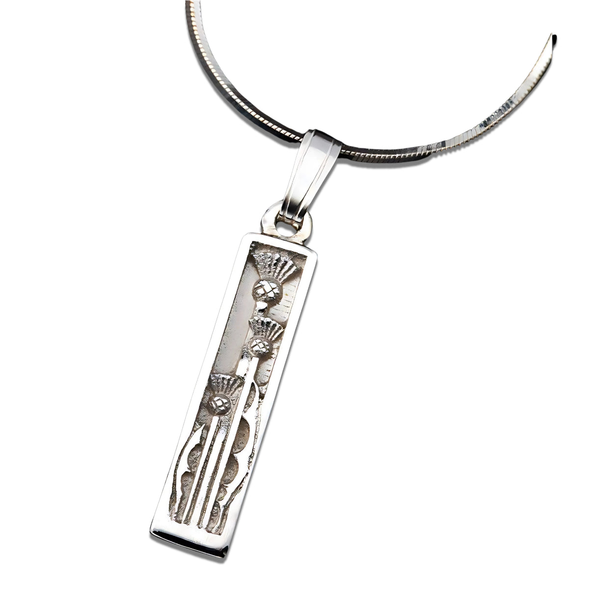 Silver Or Gold Rectangular Scottish Thistle Pendant - P321- Shetland