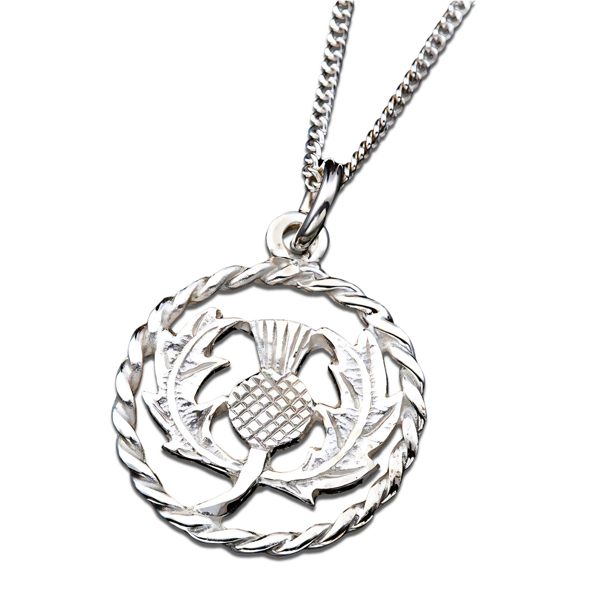 Silver Or Gold Round Twist Thistle Pendant - P323- Shetland