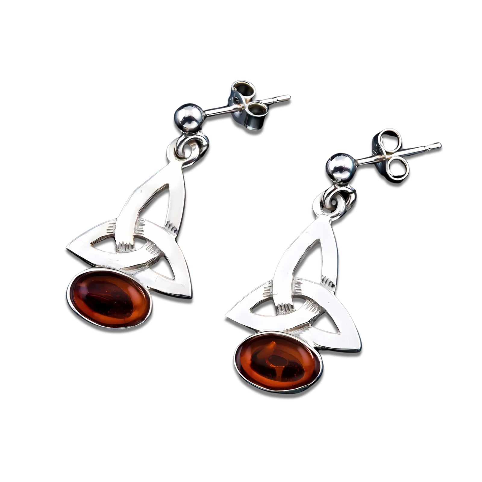 Sterling Silver Or Gold Amber Celtic Drop Earrings  - AE103 Shetland
