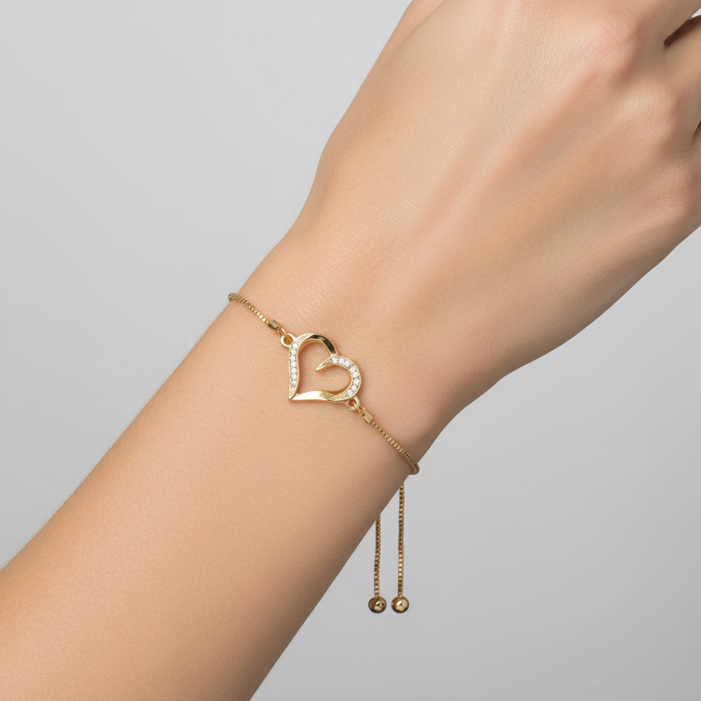 Gold Coloured Heart Bracelet With CZ’s