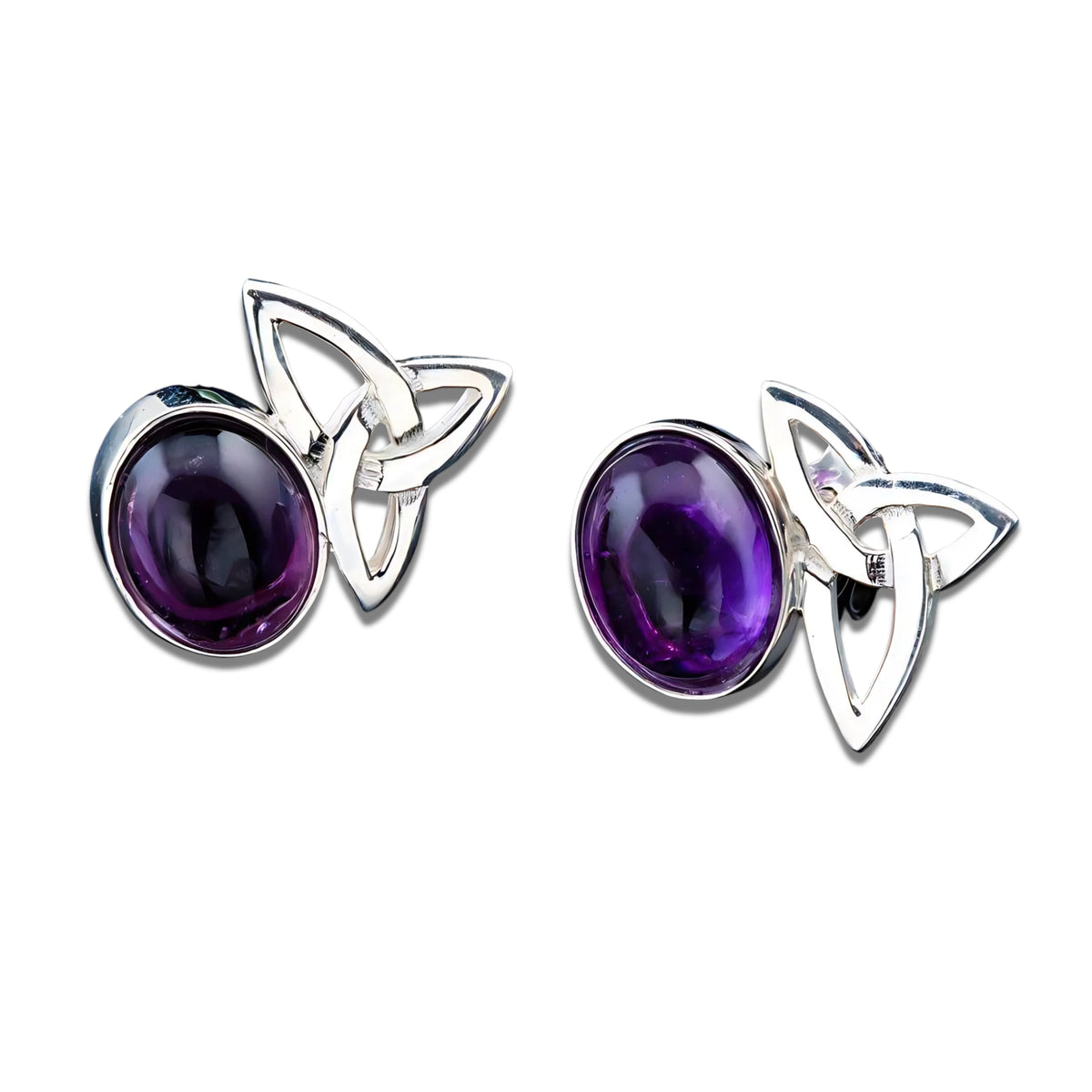 Silver Or Gold Celtic Amethyst Stud Earrings - AE100/A-S  Shetland