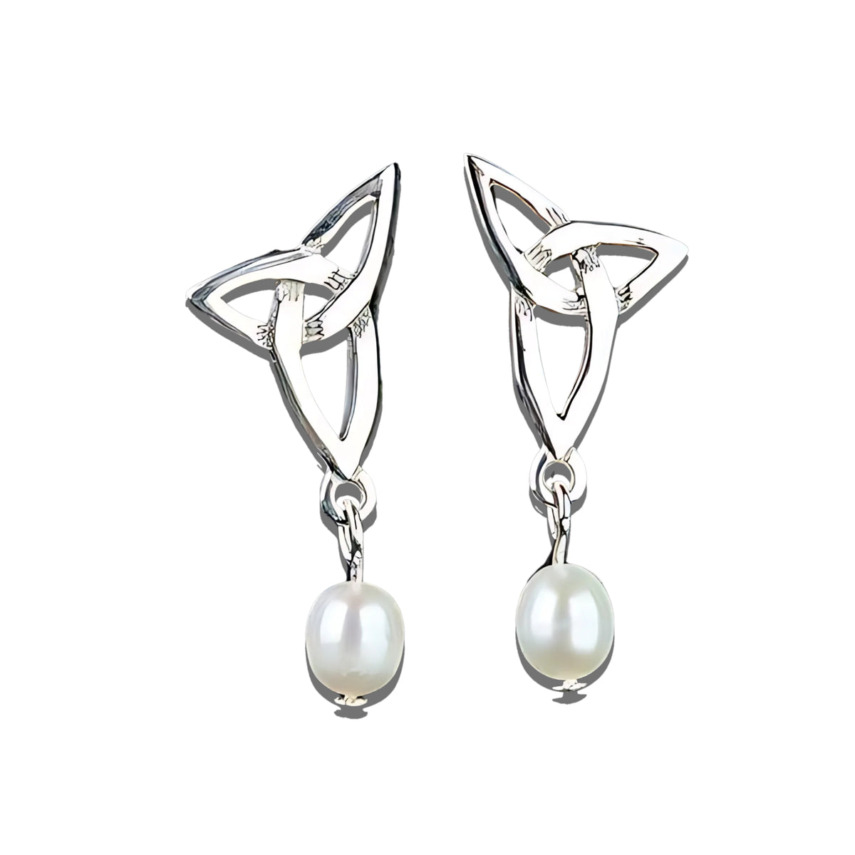Sterling Silver &amp; Pearl Celtic Earrings  - HE102 Shetland