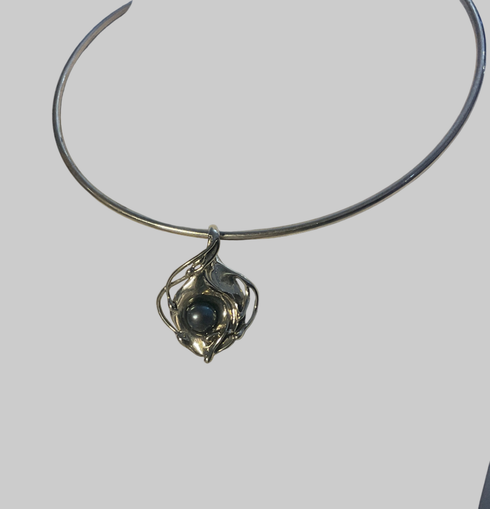 Silver Pearl Pendant on a Heavy Silver Wire- Hagit Gorali