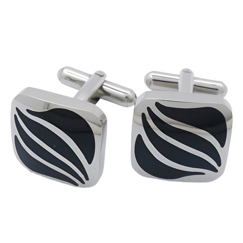 Silver and Black Stainless Steel Cufflinks - 120093