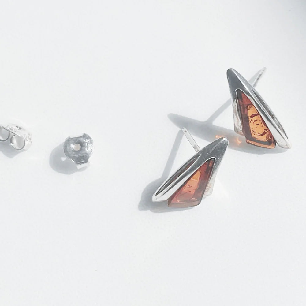 Amber and Sterling Silver Stud Earrings A5