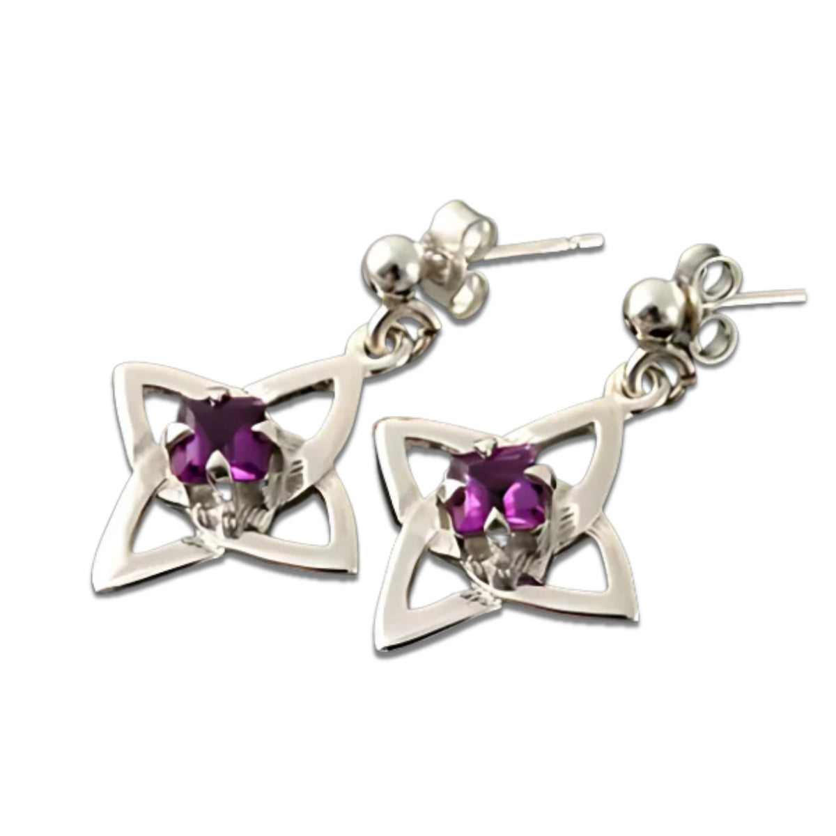 Silver Or Gold Celtic Amethyst Stud Or Drop Earrings - E993 Shetland