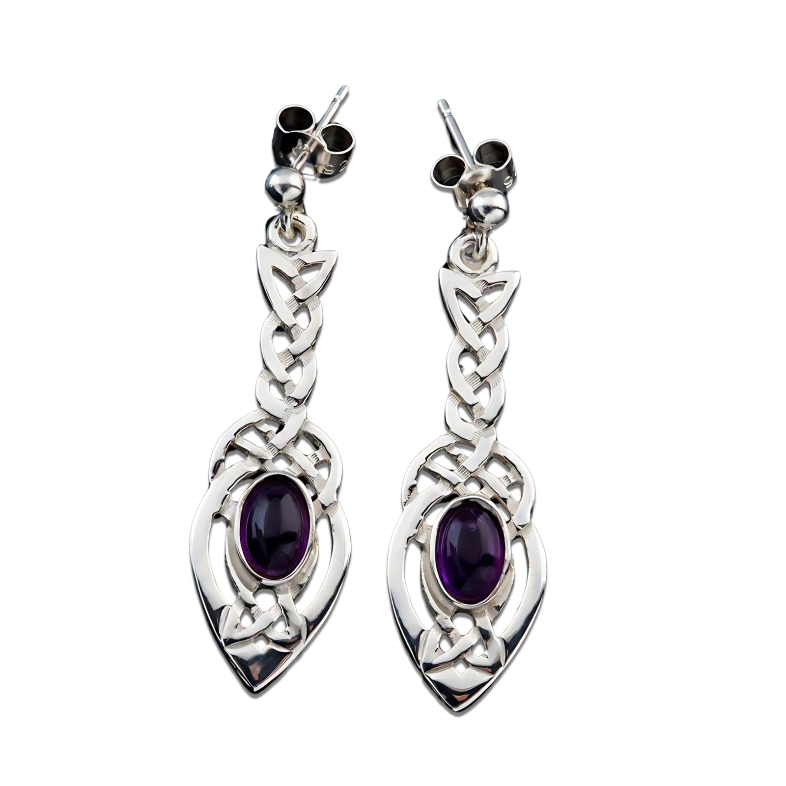 Silver Or Gold Celtic Amethyst Earrings - E801 Shetland